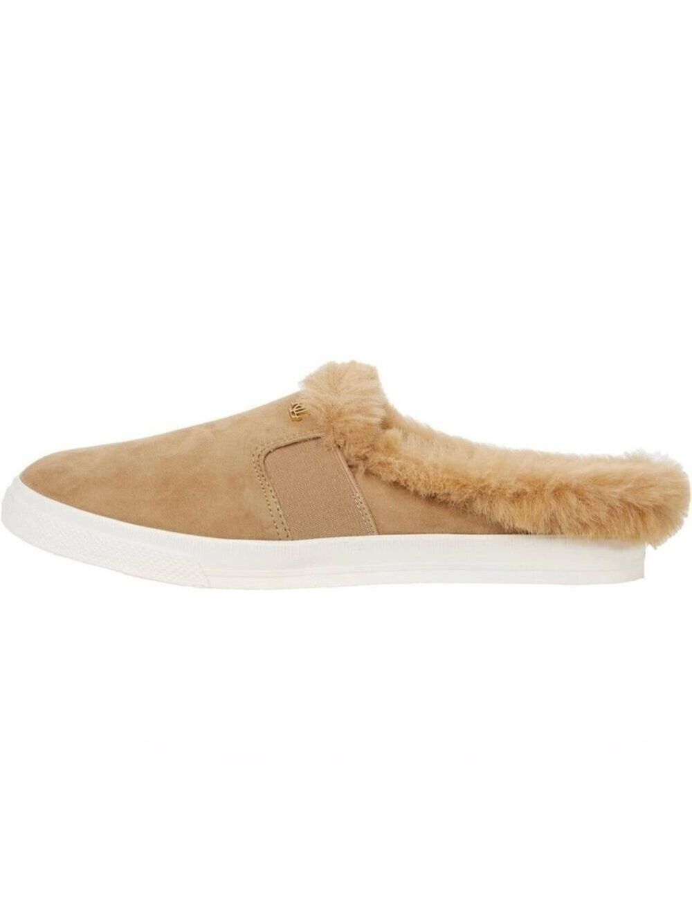 Nib Ralph Lauren Jinny Faux Fur Trim Suede Mule Slippers - Picture 2 of 11
